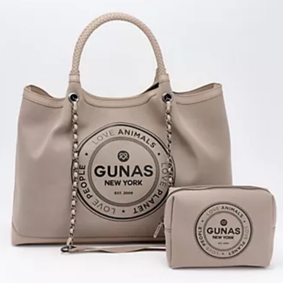 Gunas New York Ruth Canvas Double Handle Tote with Pouch Stone - Picture 1 of 10